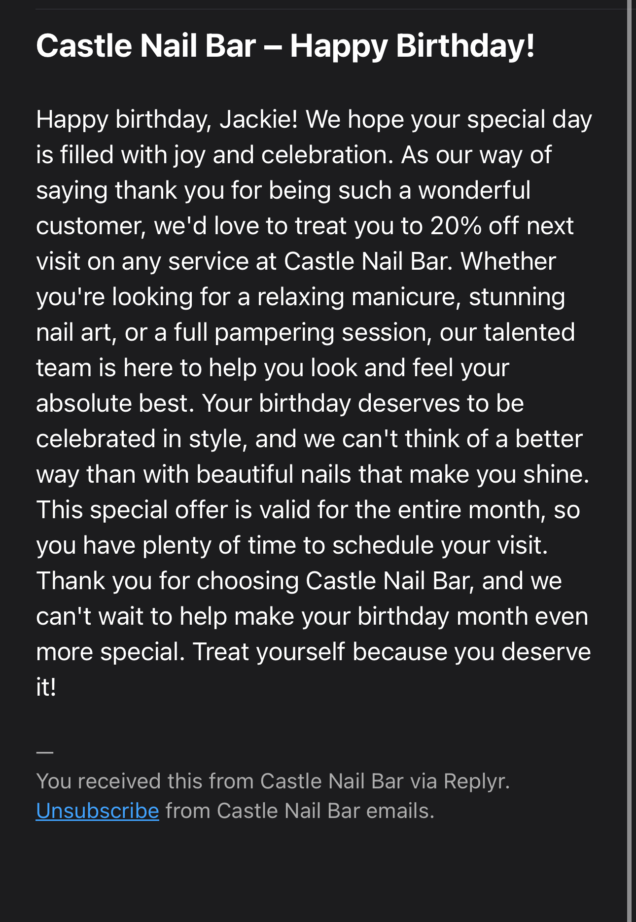 Sample campaign email from Replyr Pro