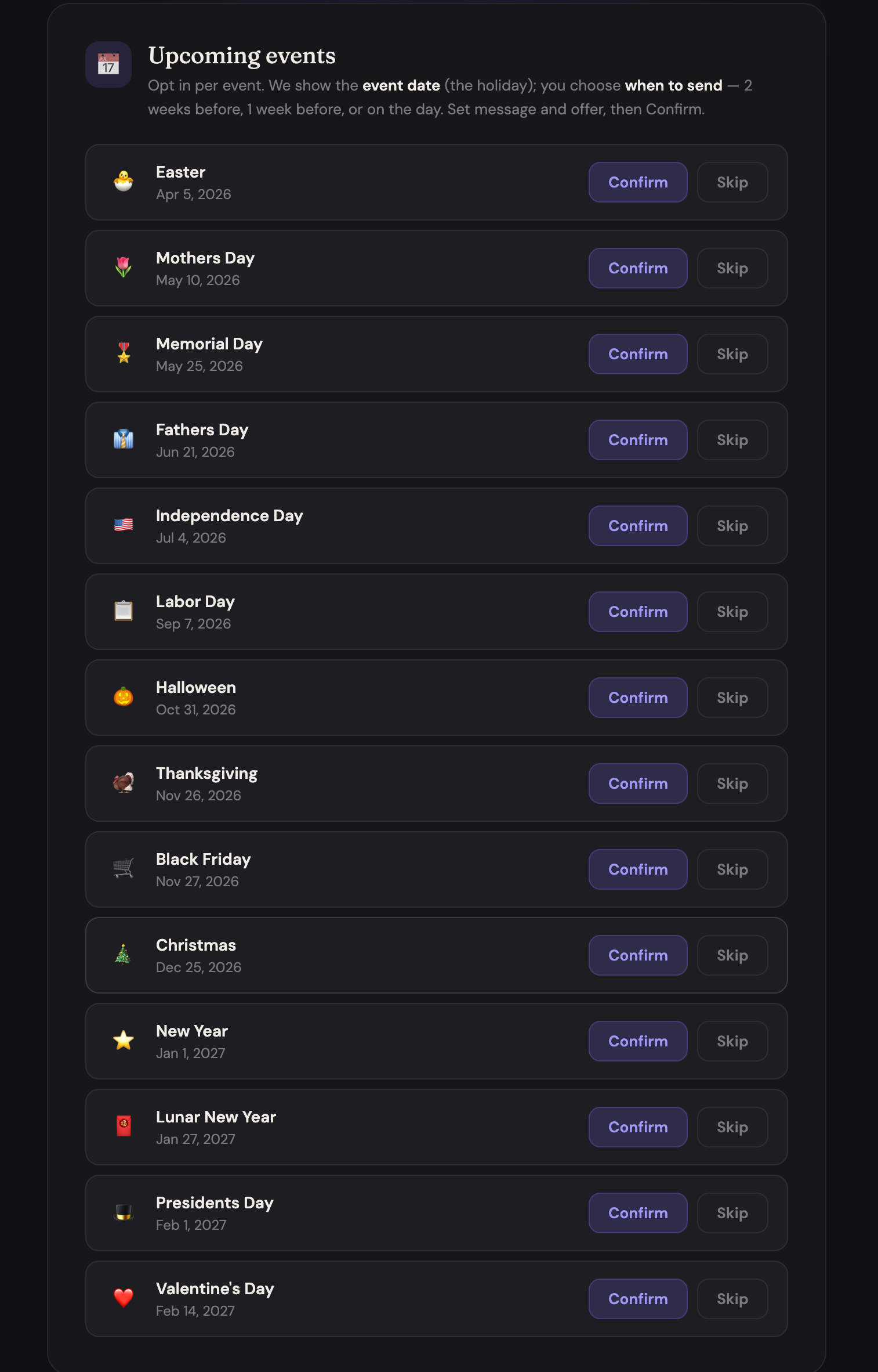 Replyr Pro dashboard — Upcoming events